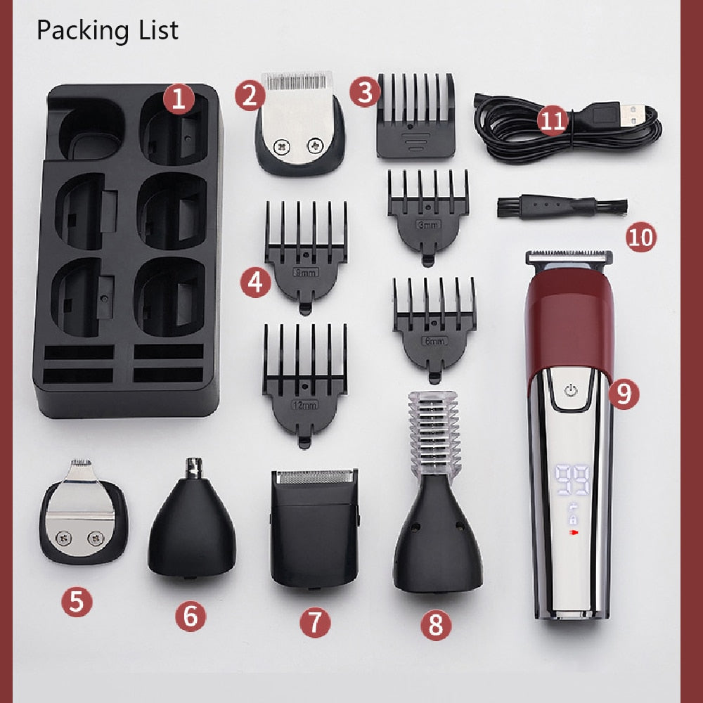 6 in 1 Electric Hair Clipper Hair Cutting Maching Wireless Trimmer Men Professional Clipper Machine Rechargeable Hair Cut Barber