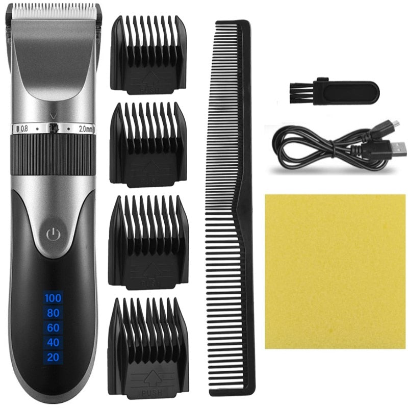 Professional Hair Clipper Men Barber Rechargeable Beard Trimmer Ceramic Blade Hair Cutting Machine Low Noise Haircut Adults