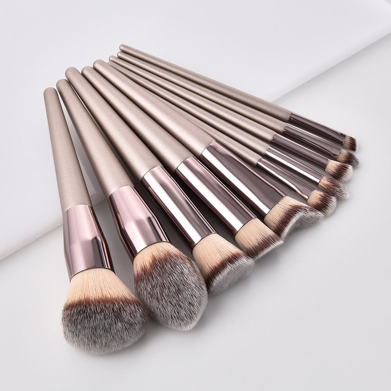 10pcs Champagne Makeup Brushes Set Foundation Powder Blush Eyeshadow Concealer Lip Eye Make Up Brush Cosmetics Beauty Tools