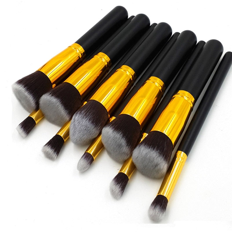 10Pcs Black Makeup Brushes Set Powder Face Blush Foundation Contour Eye Lip Makeup Cosmetic Brush Kit