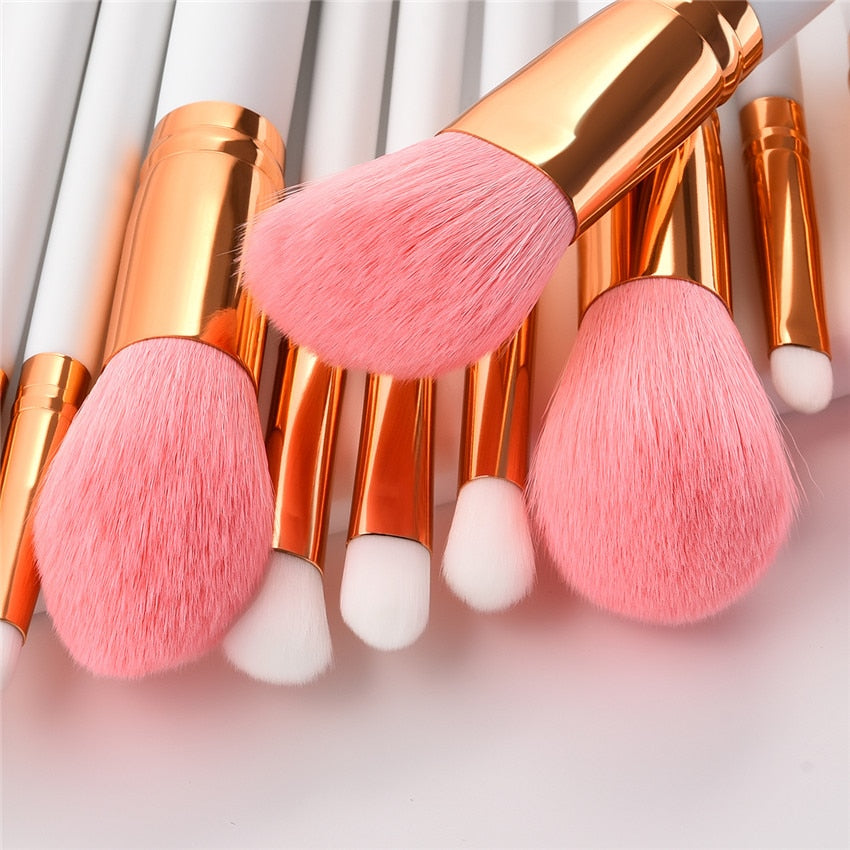 10pcs Makeup Brushes Set Pvc Pearl White Gold Wooden Handle Wool Cosmetic Brush Kit