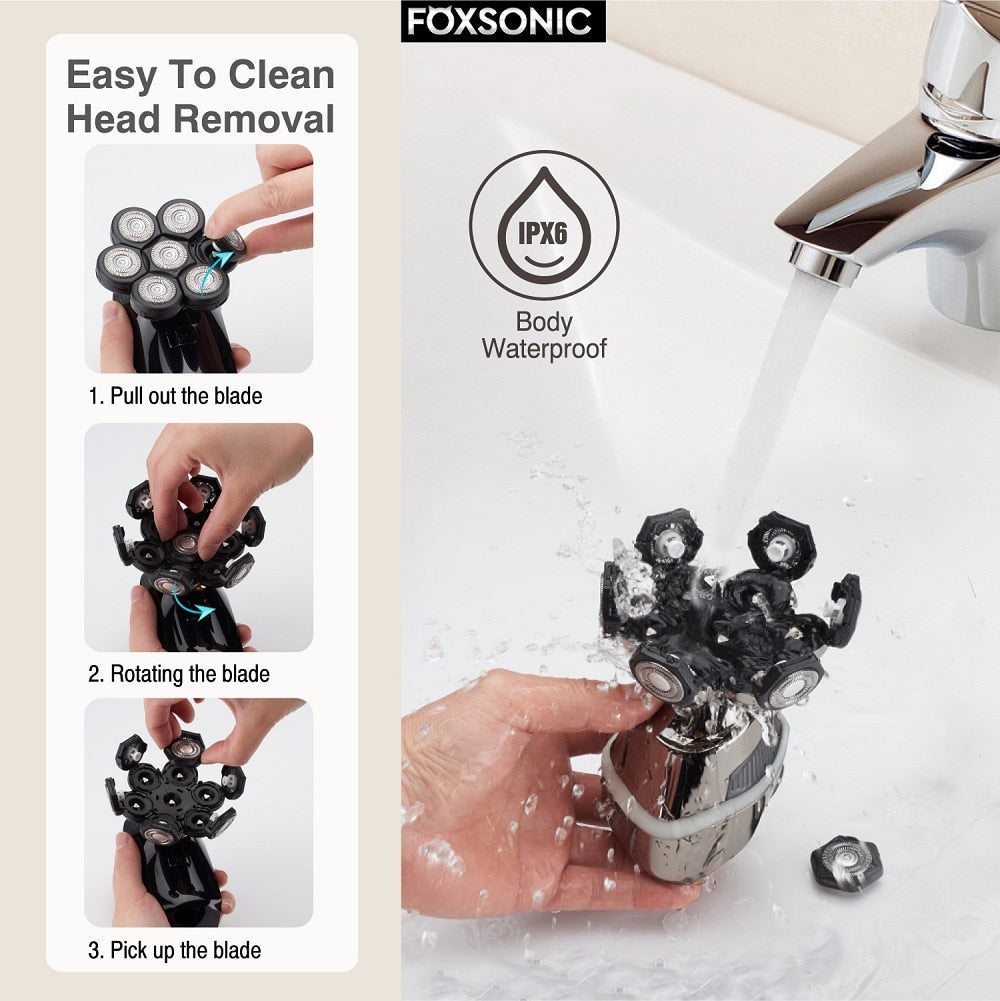 Electric Shaver Razor for Men's Trimmer Wet and Bald Head Dry Razor 7D Head Waterproof LED Display Machine for Shaving