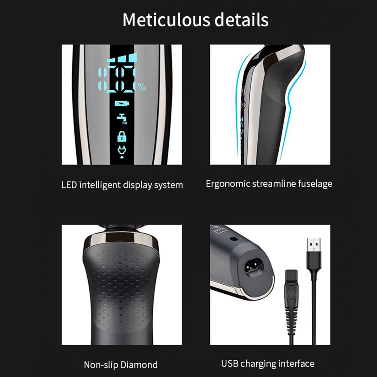5 In 1 USB Rechargeable Men's Beard Trimmer Waterproof 4D Head Dry Wet Digital Display Shaver Razor Washable Shaving Machine