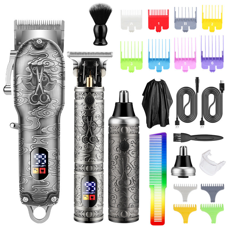 Push and Shear Barber Set Professional Electric Oil Head Push and Shear Carving Pusher Razor Nose Hair Device Gift Box Clipper