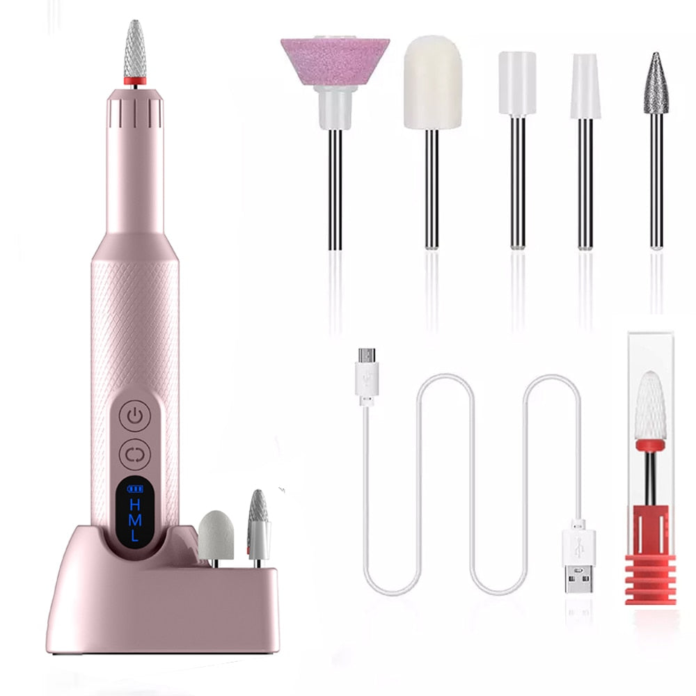 Electric Nail Drill Machine with Charging Base Electric Nail Sander Cordless Rechargeable Manicure Pedicure Set Nail Art Tools