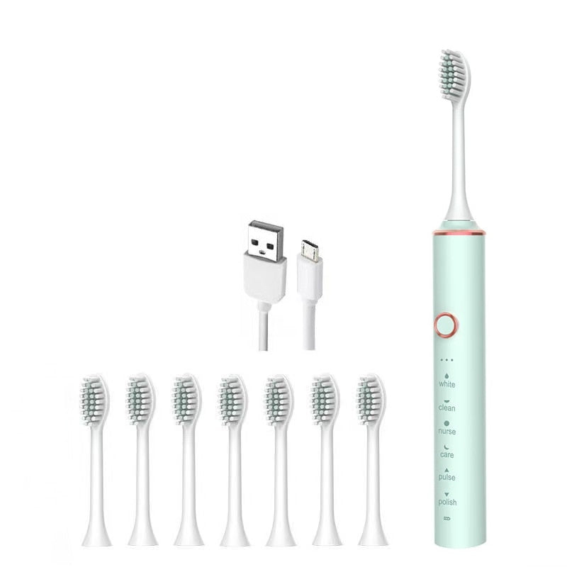 Ultrasonic Sonic Electric Toothbrush for Adults USB Rechargeable Waterproof Electric Teeth Tooth Brushes with 8 Replacement Heads