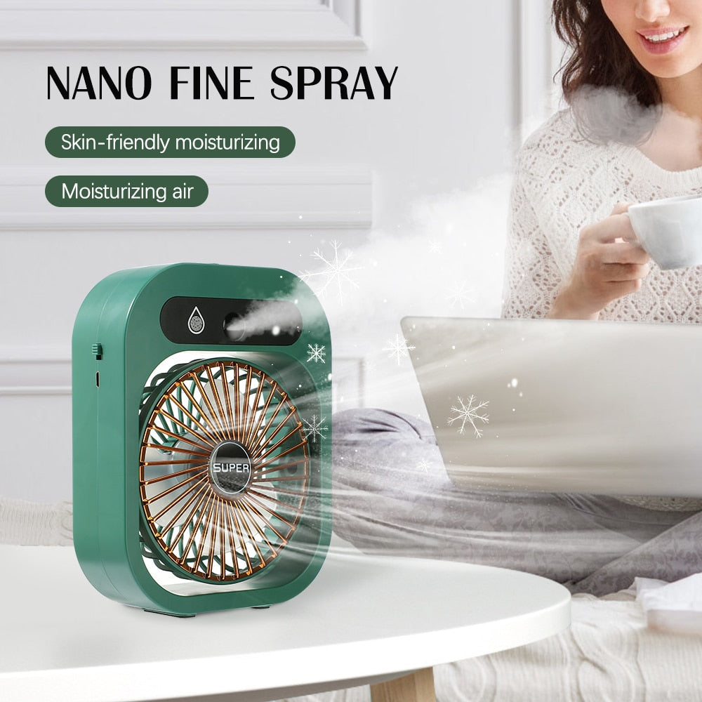 Portable Mist Fan USB Rechargeable Battery Desktop Air Conditioning Water Spray Humidifier Moisturizing Cooling Fan 3 Speeds