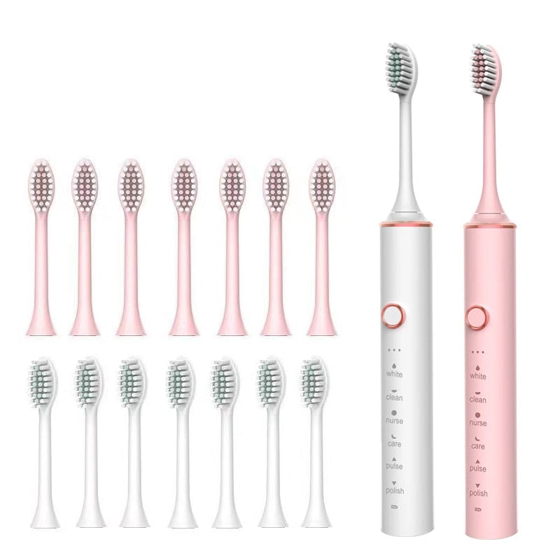 Ultrasonic Sonic Electric Toothbrush for Adults USB Rechargeable Waterproof Electric Teeth Tooth Brushes with 16 Replacement Heads