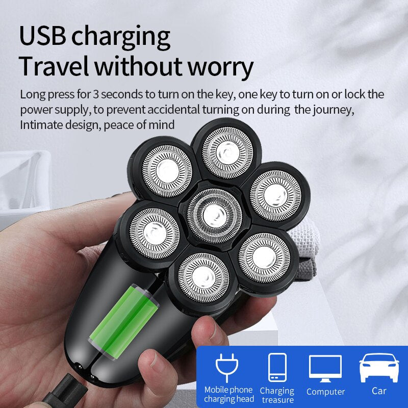 Men’s Electric Razor Cordless Beard Clipper Bald Head Shaver Sideburn Beard Trimmer Face Hair Shaving Machine Wet/Dry Use