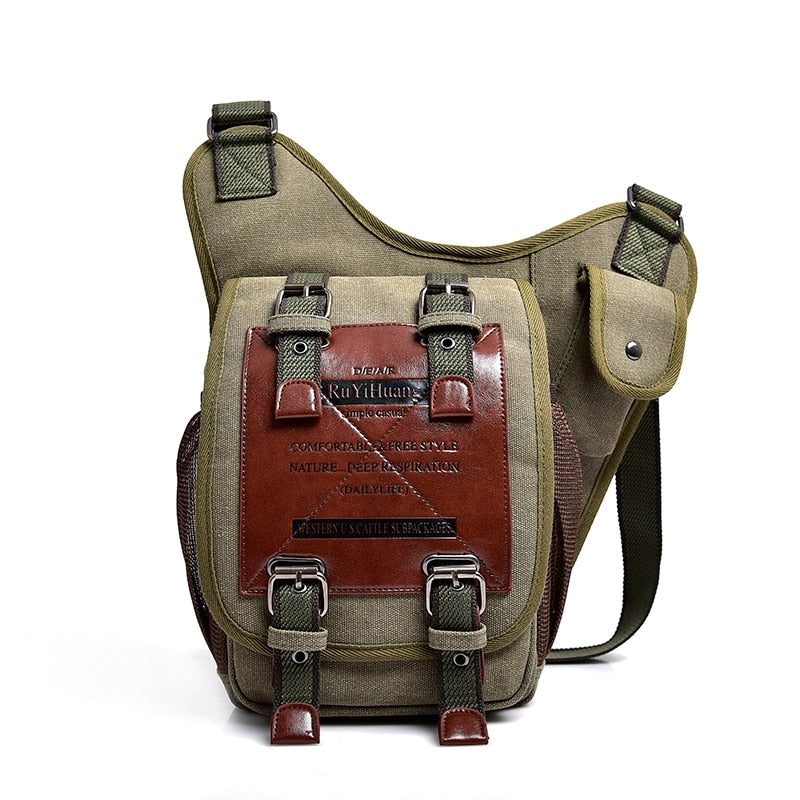 Men's Vintage Retro Style Canvas Leather Saddle Bag Satchel Shoulder Bag Messenger Bag Travel Motorcycle Bags for Men