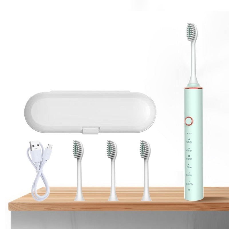 Ultrasonic Electric Toothbrush Rechargeable USB for Adults Sonic Automatic Tooth Brush Whitening Oral Hygiene 4 Replacement Head