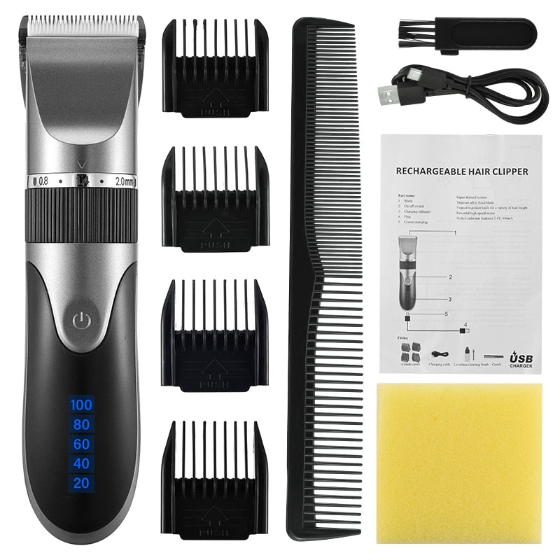 Professional Hair Trimmer Digital USB Rechargeable Hair Clipper for Men Haircut Ceramic Blade Razor Hair Cutter Barber Machine