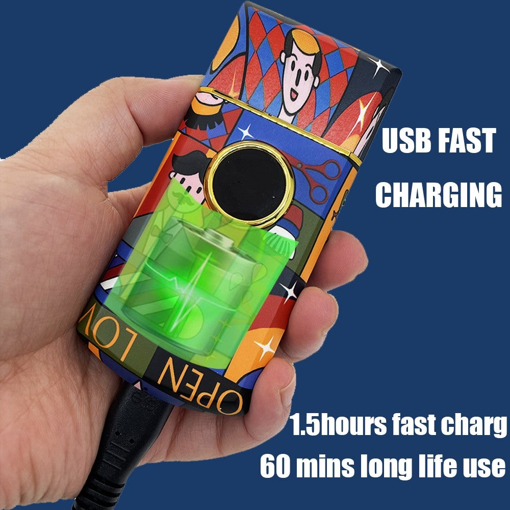 Titanium Double Foil Shaver Professional Barber Finishing Tool Reciprocating Random Graffiti Pattern Electric Men Razor