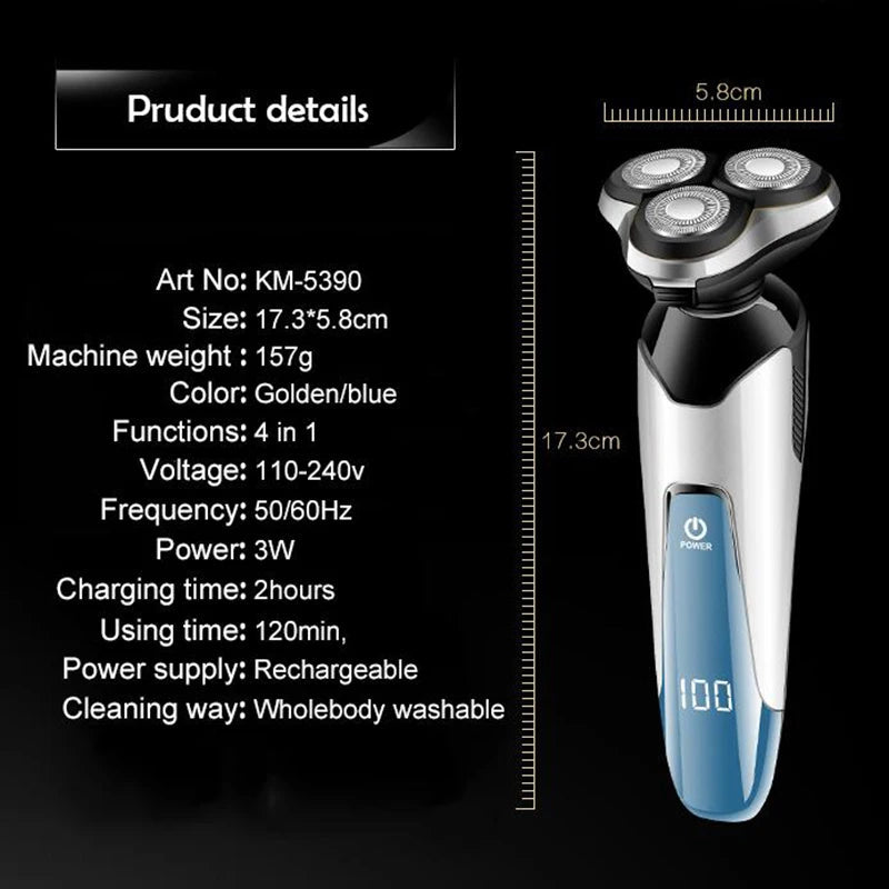 3D Electric Shaver Men Shaving Machine Nose Beard Hair Trimmer 4 in 1 Washable Rechargeable Razor Facial Cleansing Device