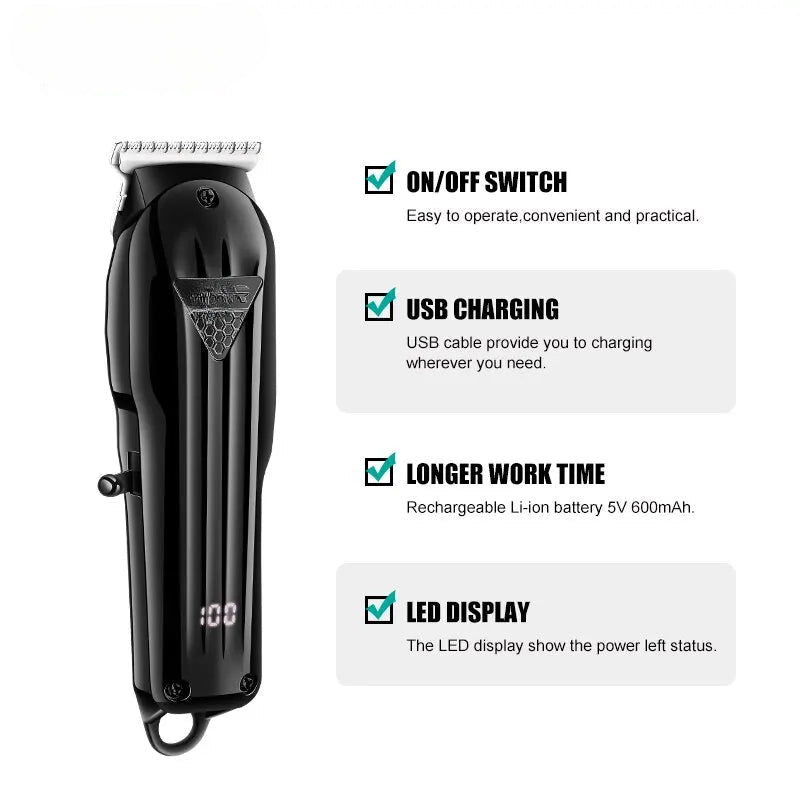 Hair Trimmer Professional Hair Clipper Electric T-Blade Hair Cutting Machine 0mm LED Display Barber Trimmer for Men
