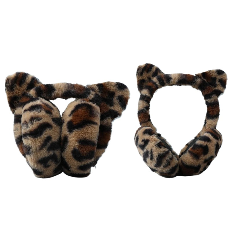 Leopard Print Personality Earmuffs Plush Autumn and Winter Windproof for Woman