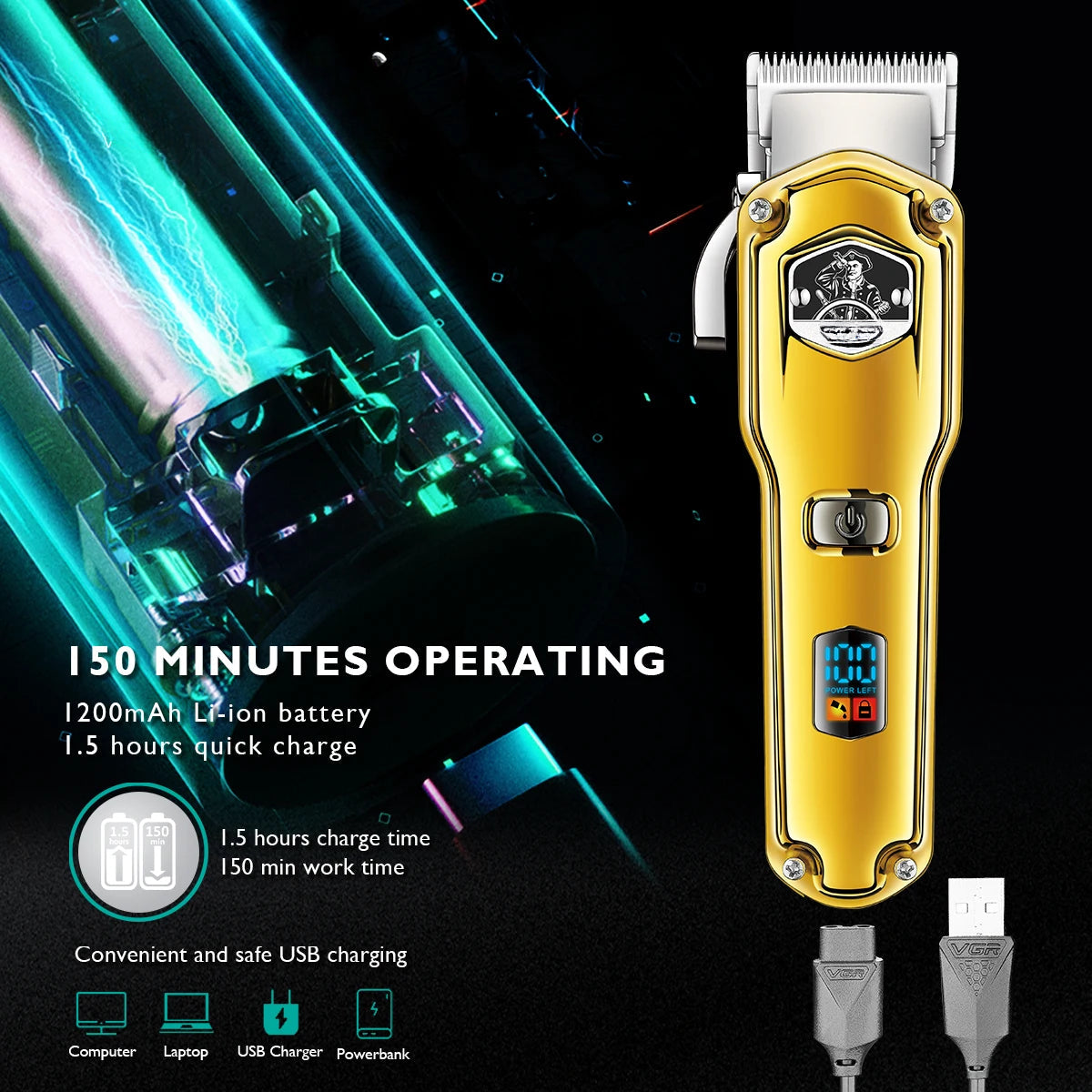 Hair Trimmer Waterproof Hair Cutting Machine Cordless Hair Clipper Adjustable Haircut Machine Metal Clipper for Men