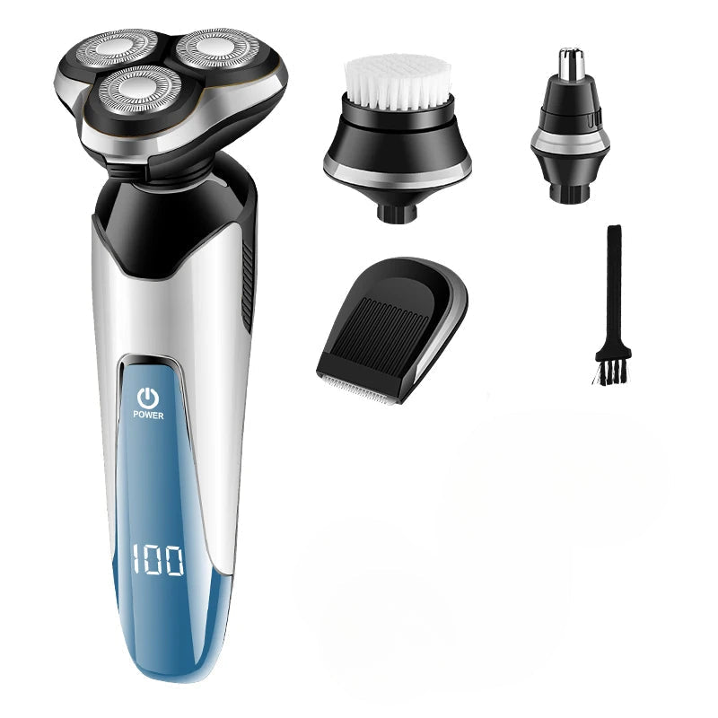 3D Electric Shaver Men Shaving Machine Nose Beard Hair Trimmer 4 in 1 Washable Rechargeable Razor Facial Cleansing Device