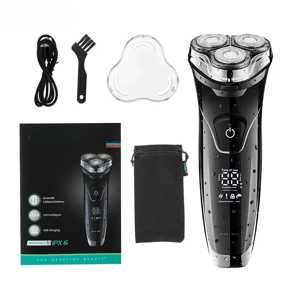 Three Head Floating Shaver Full Body Waterproof Digital Display Electric Rechargeable