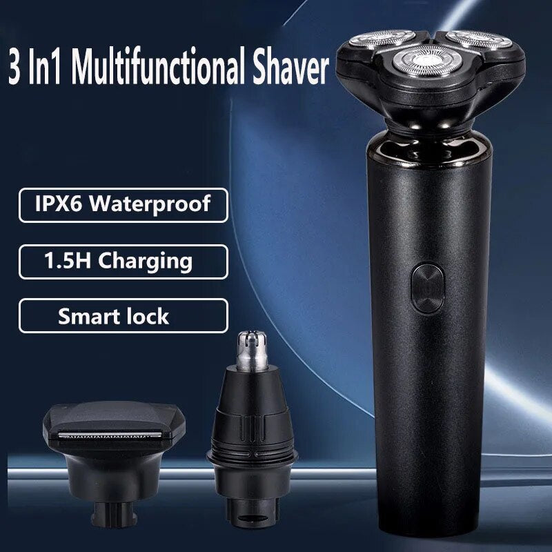 Electric Shaver Razor Shaving Beard Machine for Men Dry Wet Beard Trimmer Rechargeable IPX6 Washable 8D Shaving 3in1 Razors