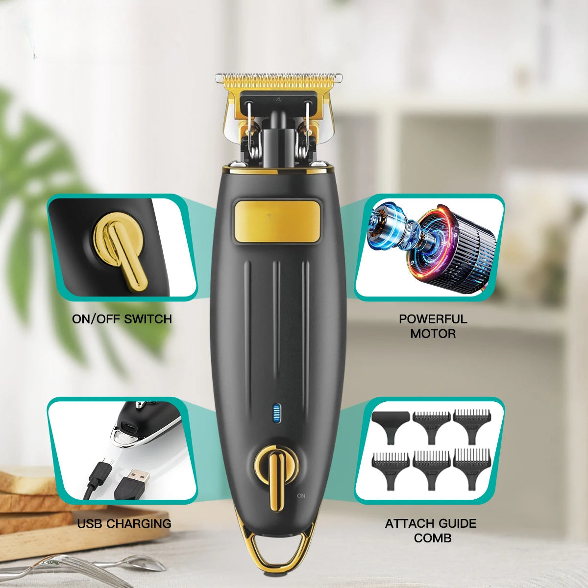 Hair Clipper Rechargeable Hair Trimmer Cordless Hair Cutting Machine Bald Head Haircut Electric 0mm Cutting Blade