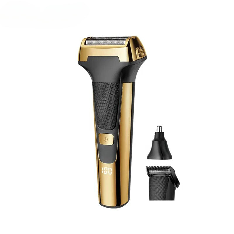 Multifunctional Men Electric Foil Shaver Gold Reciprocating Razor Nose Ear Trimmer 3 In 1 USB Hair Cutting Machine Clipper