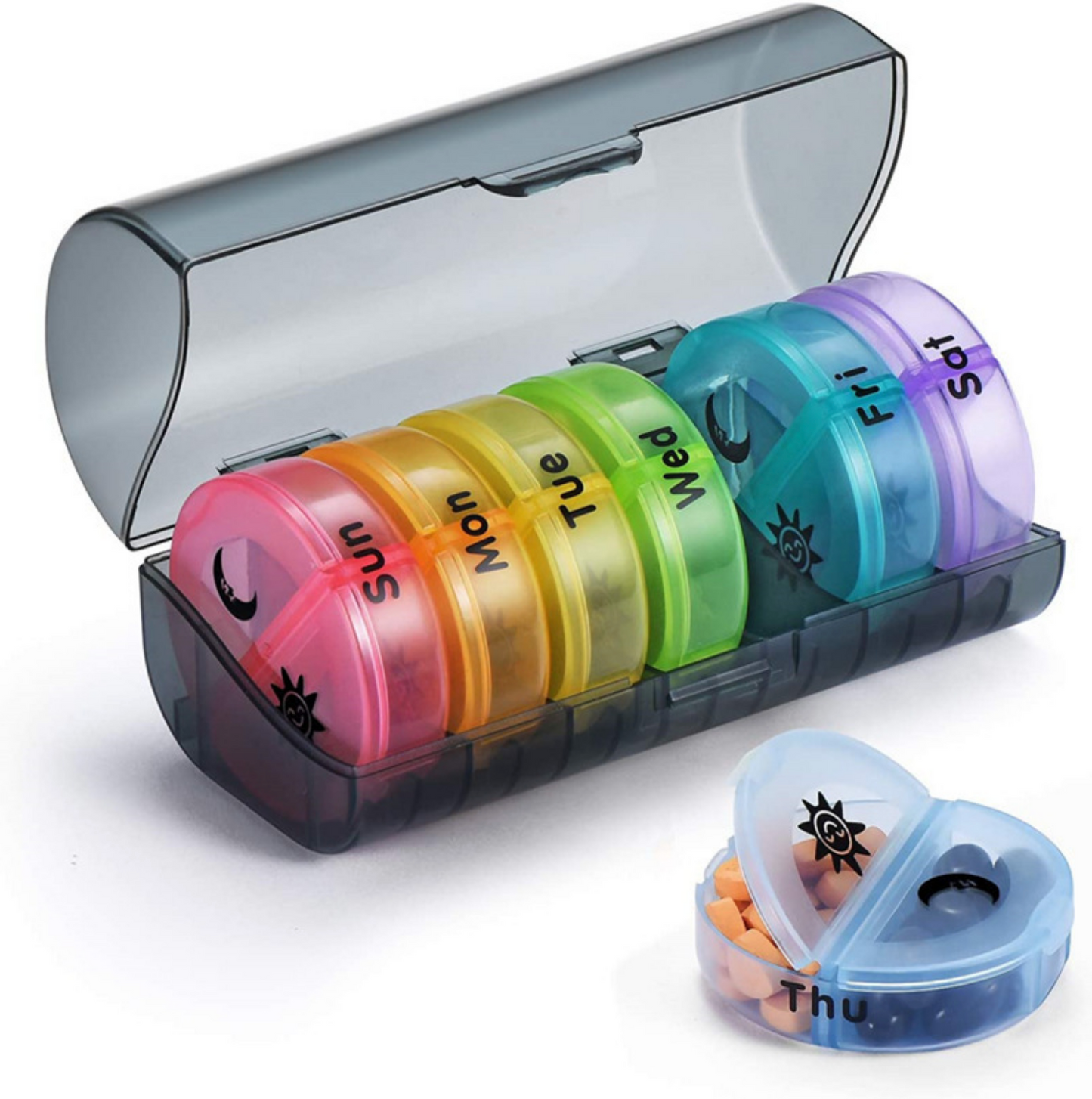 Pill Box Organizer Plastic Storage Box Container Portable Medicine Pill's Case Weekly Pillbox Hat for Tablets Rainbow 7 Days
