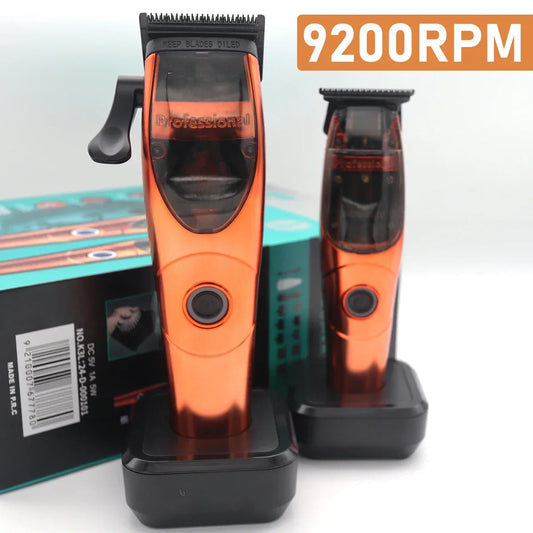 Professional 9200RPM 2PC SET Hair Clippers Hair Trimmer with Charging Base Fade Blade Mens Cordless Barbers Haircut Kit