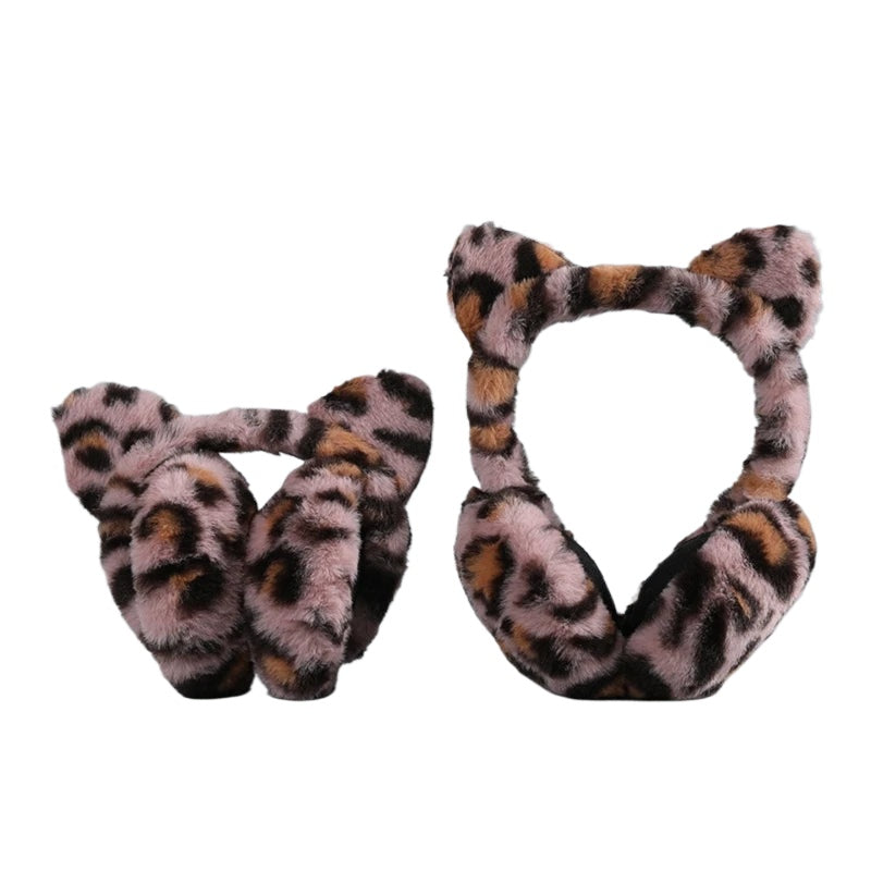 Leopard Print Personality Earmuffs Plush Autumn and Winter Windproof for Woman