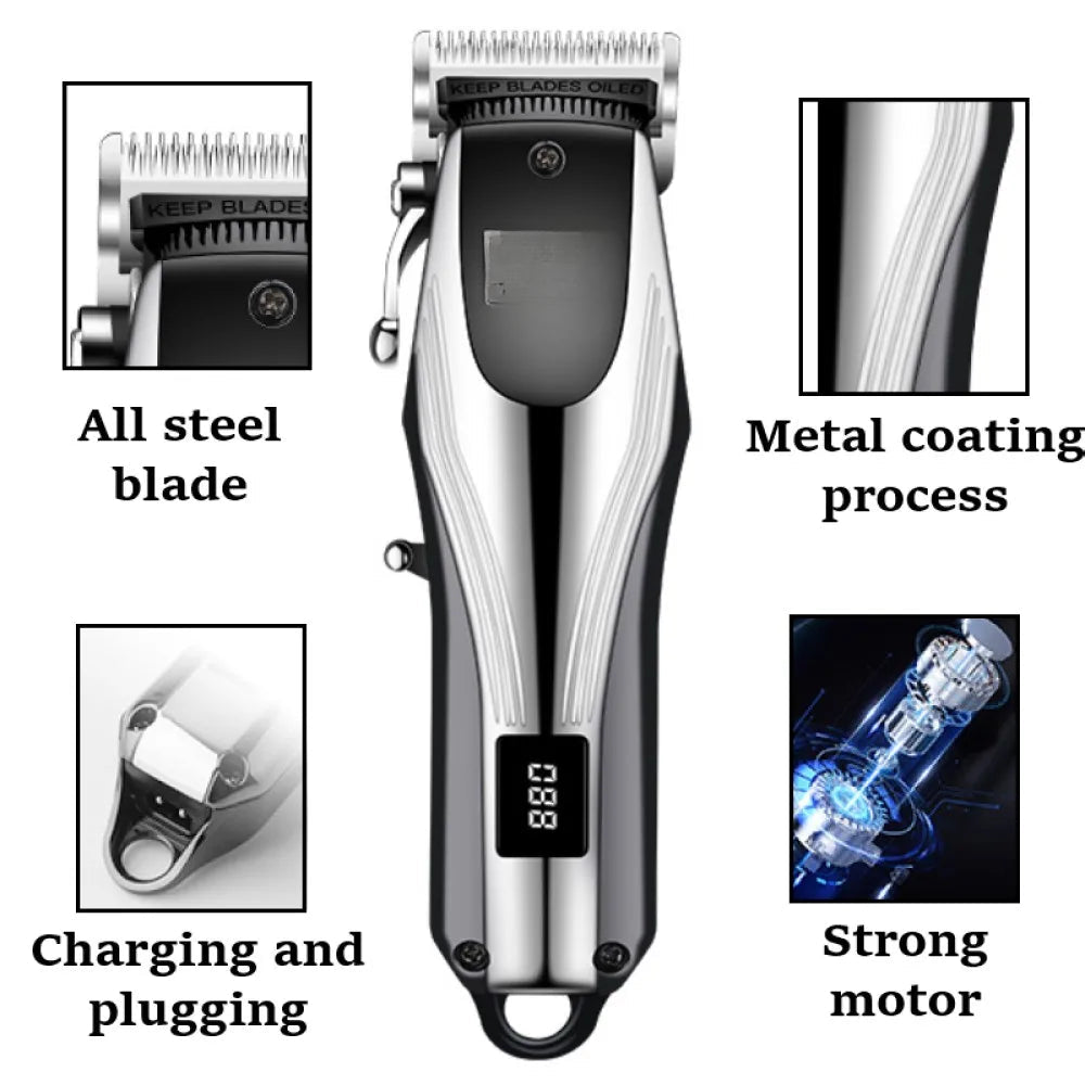 Professional Cordless Hair Clipper Rechargeable Men Hair Trimmer Adjustable Cutting Lever Barber Shop LCD Display