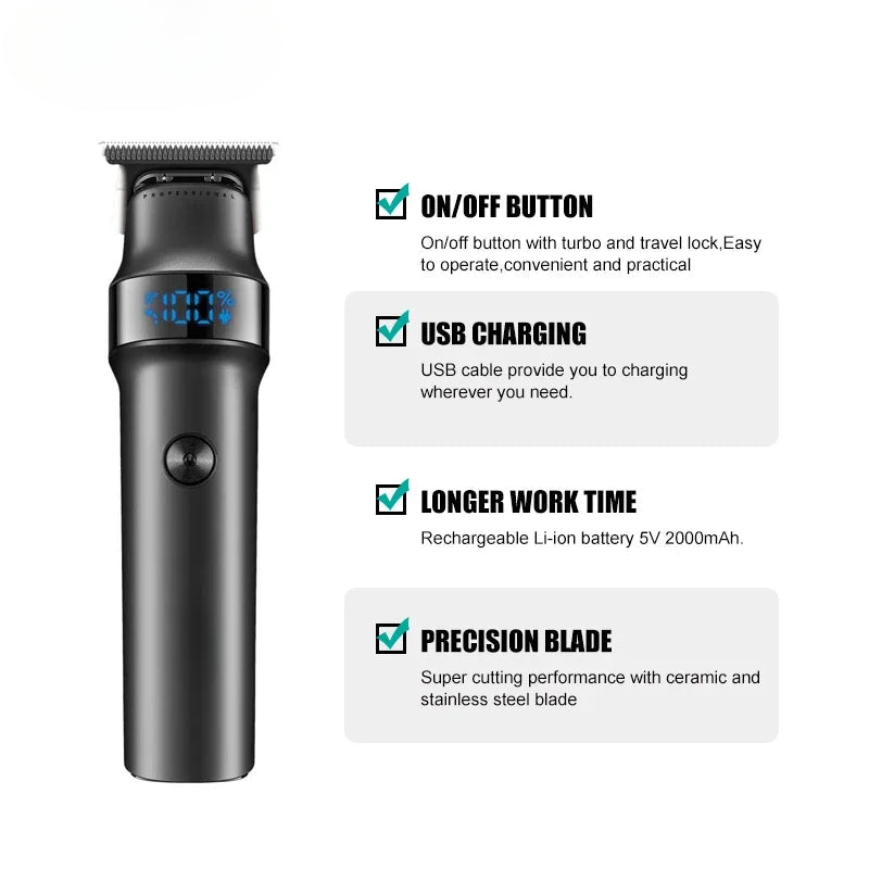 Hair Trimmer Professional Men's Hair Trimmer Rechargeable Household LED Digital Display Cordless Electric Hair Trimmer