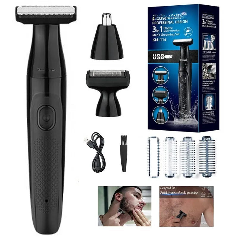 3 in1 Electric Shaver for Men Wet Dry Electric Razor Facial Beard & Body Trimmer Rechargeable Ball Shaver Pubic Hair Trimmer