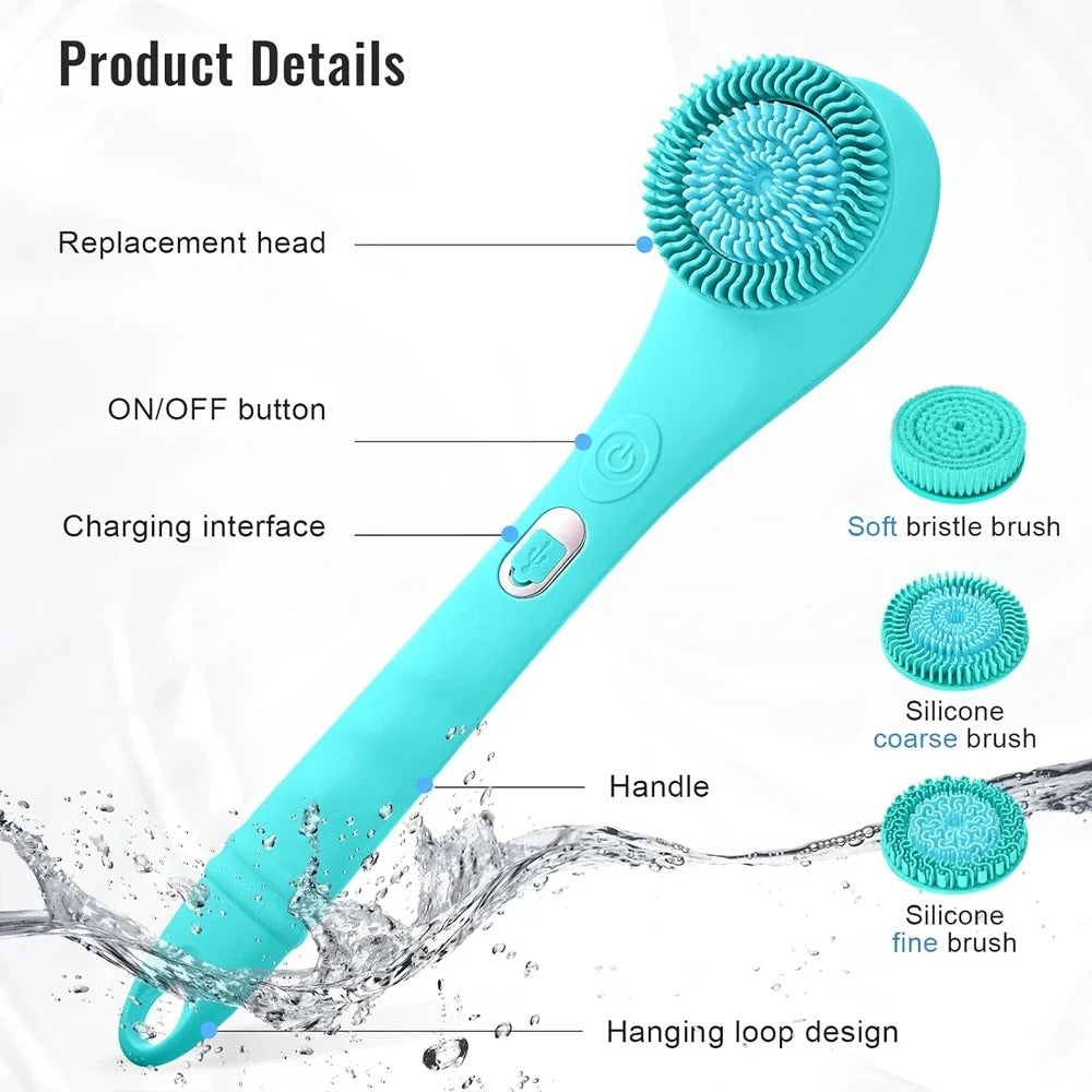 Electric Body Brush Rechargeable Scrubber Shower Brush with Handle Spin Skin Cleaning Brush for Men Women Massage Exfoliating