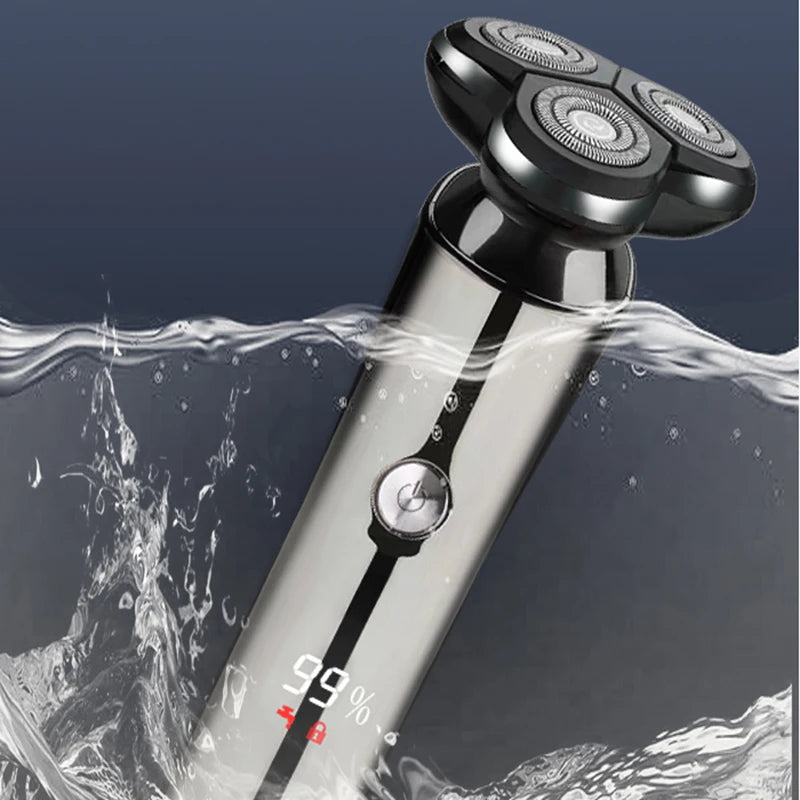 3 Blades Electric Shaver Men Rechargeable Rotary Floating Razor Beard Hair Trimmer LCD Display Shaving Machine Wet and Dry