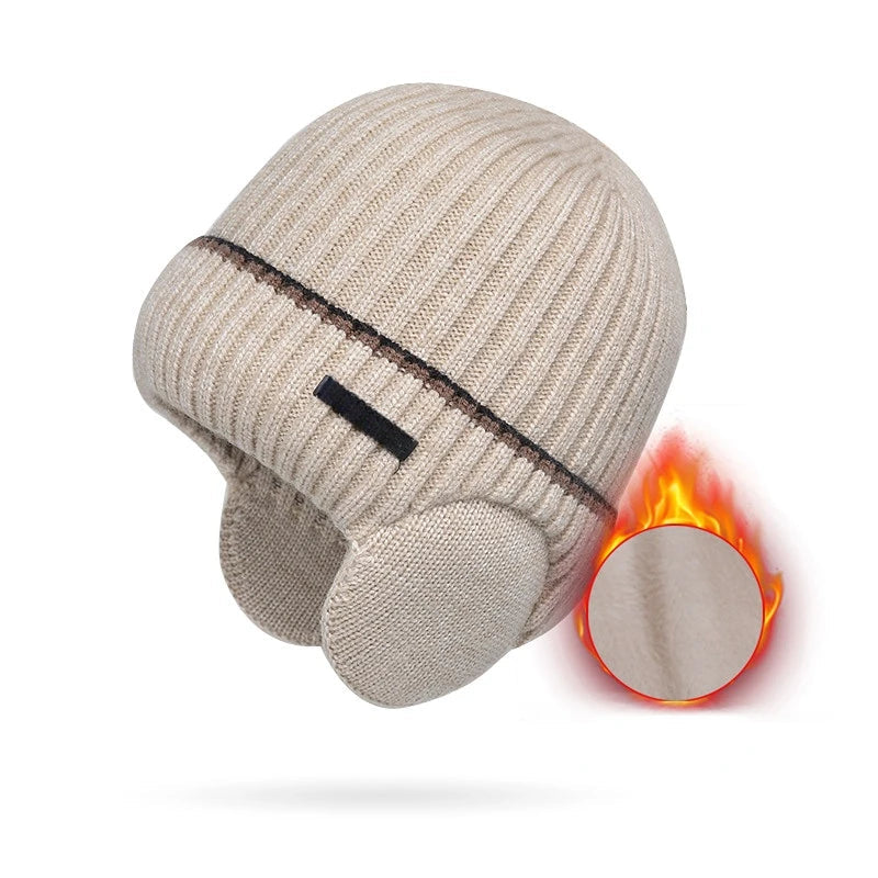 Winter Hats for Men and Women Unisex Knit Wool Hat Thick Fleece Lined Hat with Earflaps Stretch Fashion Winter Hats Pullover Cap