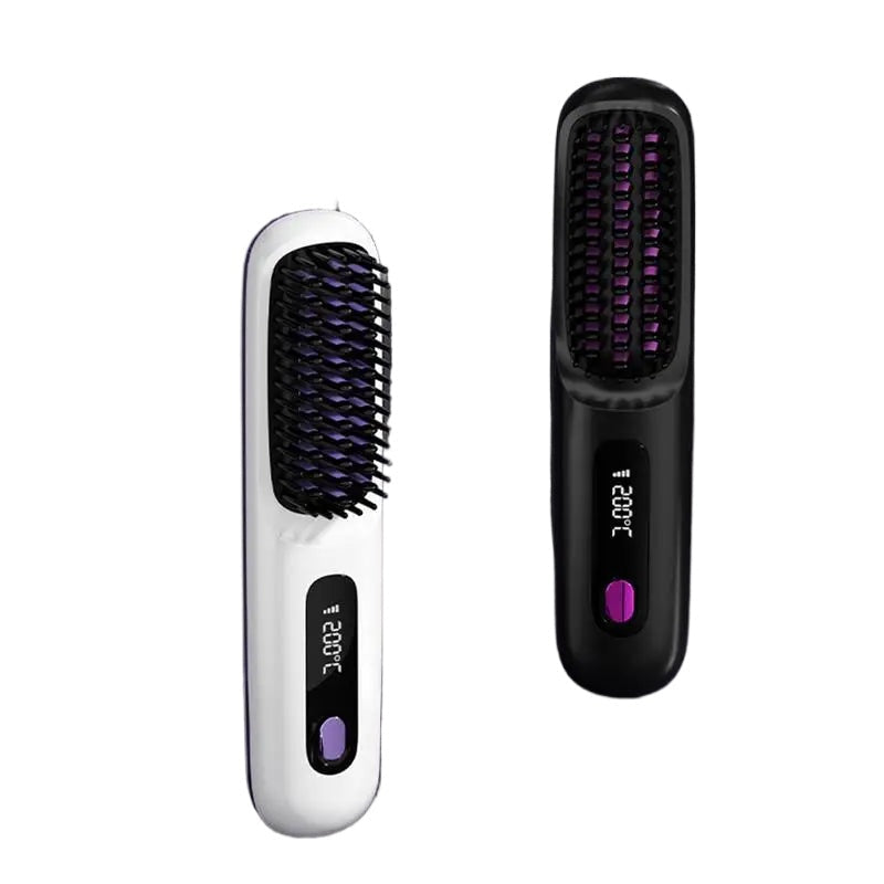 Cordless Hair Straightener Brush LCD Display Cordless Electric Hot Comb With 3 Heating Settings USB Charging 30s Heat-up