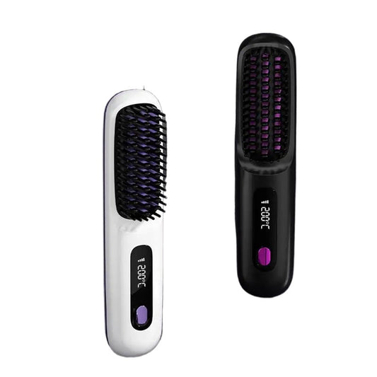 Cordless Hair Straightener Brush LCD Display Cordless Electric Hot Comb With 3 Heating Settings USB Charging 30s Heat-up