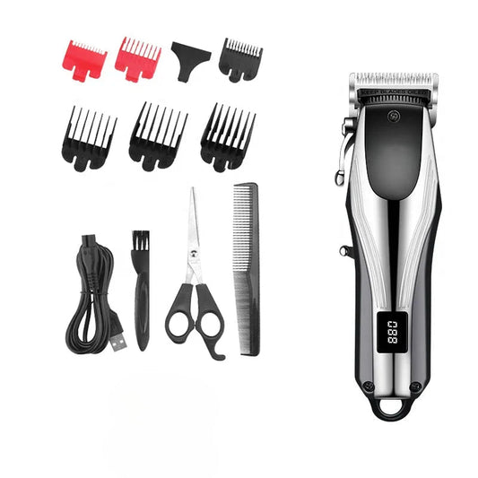 Professional Cordless Hair Clipper Rechargeable Men Hair Trimmer Adjustable Cutting Lever Barber Shop LCD Display