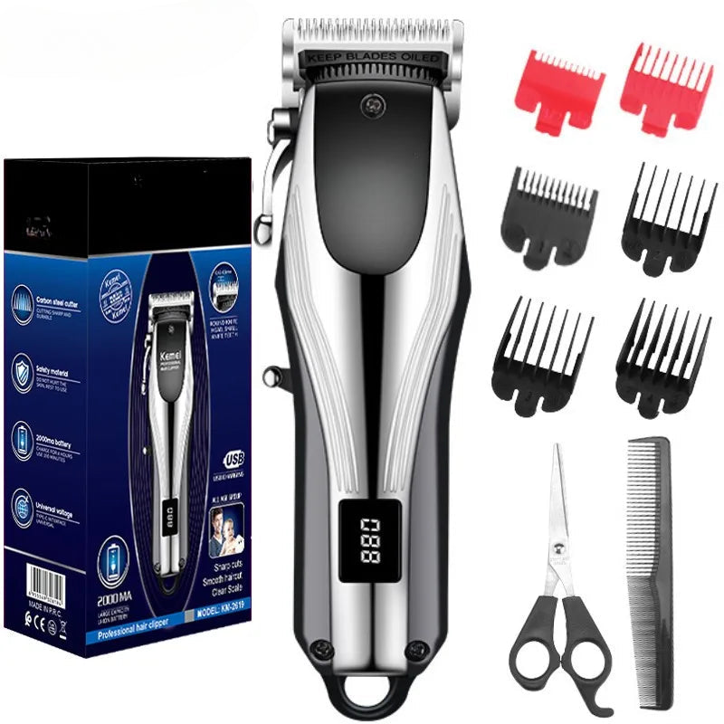 Professional Cordless Hair Clipper Rechargeable Men Hair Trimmer Adjustable Cutting Lever Barber Shop LCD Display