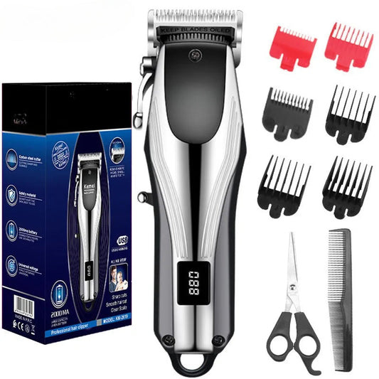 Professional Cordless Hair Clipper Rechargeable Men Hair Trimmer Adjustable Cutting Lever Barber Shop LCD Display