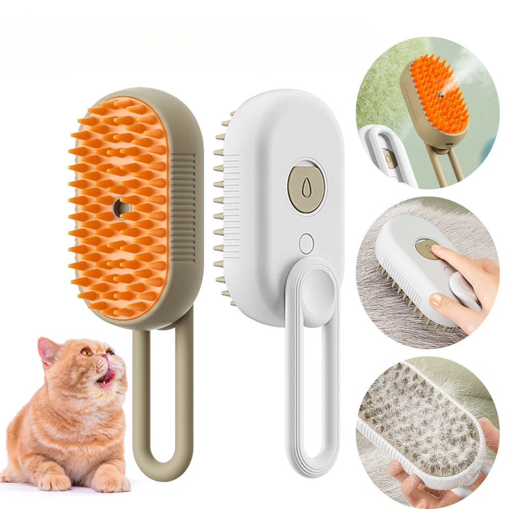 Steamy Cat Brush 3 in 1 Electric Anti-splashing Cat Brush with Steam Spray for Massage Pet Grooming Comb Hair Removal Combs