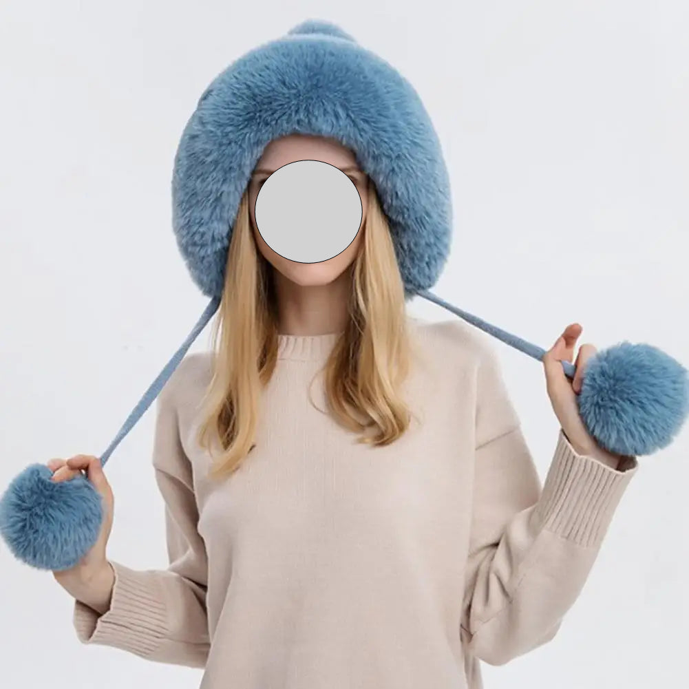 Women Hat Fur Thicken Plush Lining Fluffy Keep Warm with Earflap Three Balls Autumn Winter Ladies Knitted Cap for Outdoor