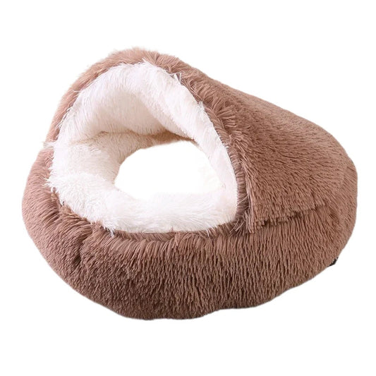 Plush Round Cat Bed Pet Mattress Warm Soft and Comfortable Basket Cat and Dog 2-in-1 Small Dog Sleeping Bag Nest