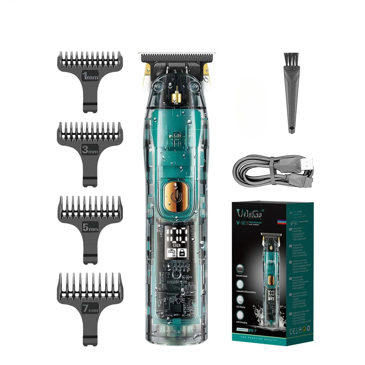 Hair Clipper Waterproof Hair Trimmer Cordless Hair Cutting Machine T-Blade Haircut Transparent Zero Cutting Machine