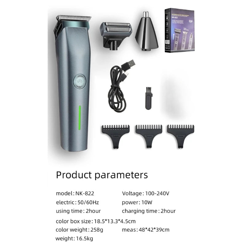 Men's Retro Oil Hair Clippers Hair Salon 3 in 1 Electric Clippers Home USB Charging Hair Clippers T-type Blades Scissors