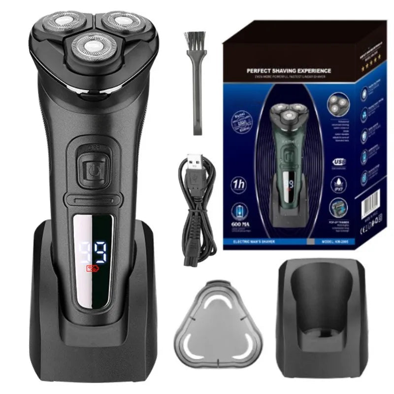 LCD Display IPX7 Waterproof Electric Shaver for Men Wet Dry Beard Electric Razor Facial Shaving Machine Rechargeable