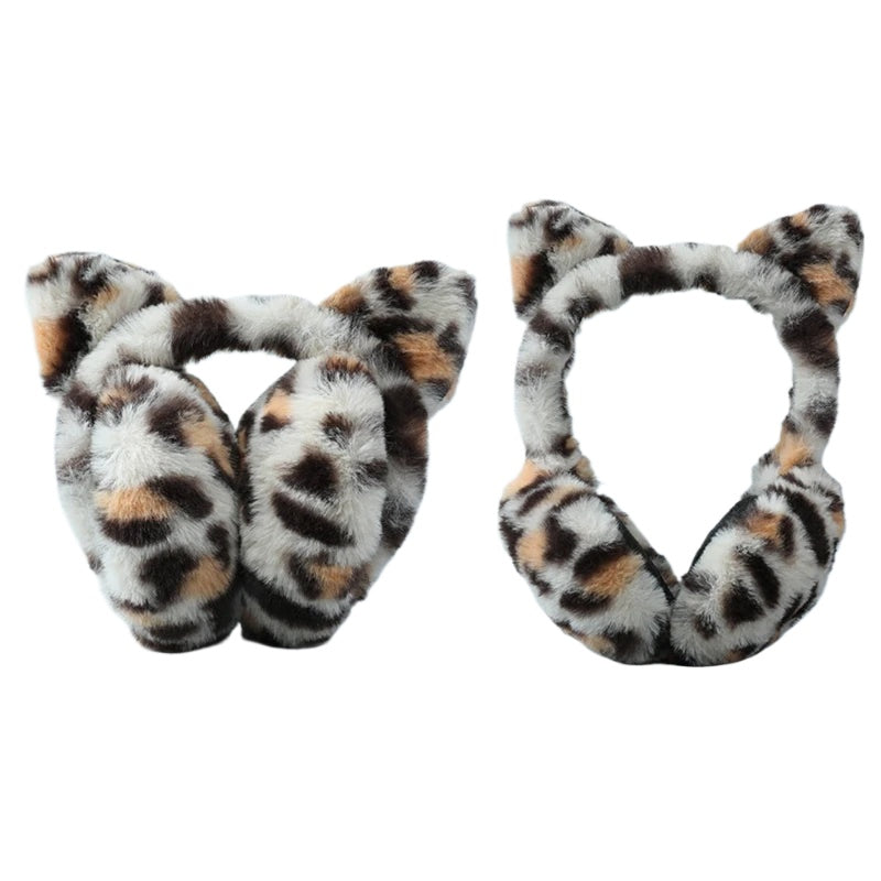 Leopard Print Personality Earmuffs Plush Autumn and Winter Windproof for Woman