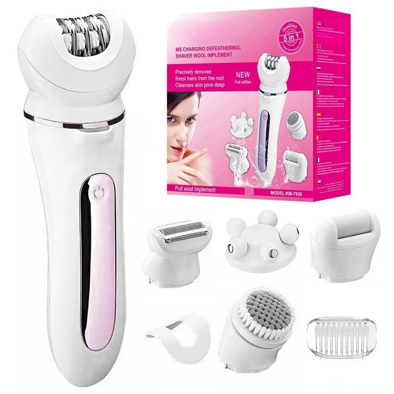 Women Electric Epilator Face Female Shaver Facial & Body Hair Removal Lady Leg Shaving Machine Rechargeable 5in1 Set