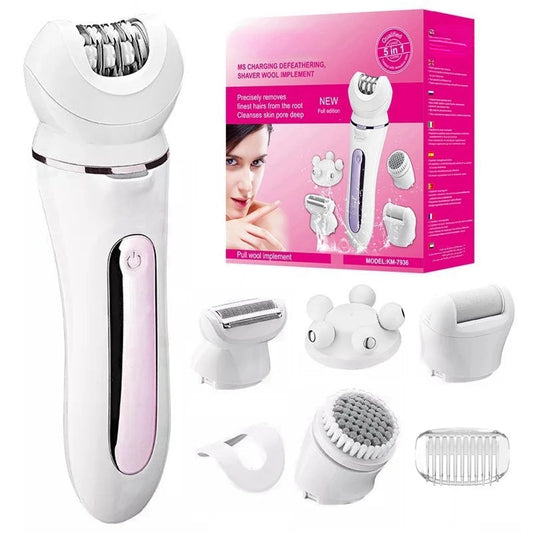 Women Electric Epilator Face Female Shaver Facial & Body Hair Removal Lady Leg Shaving Machine Rechargeable 5in1 Set