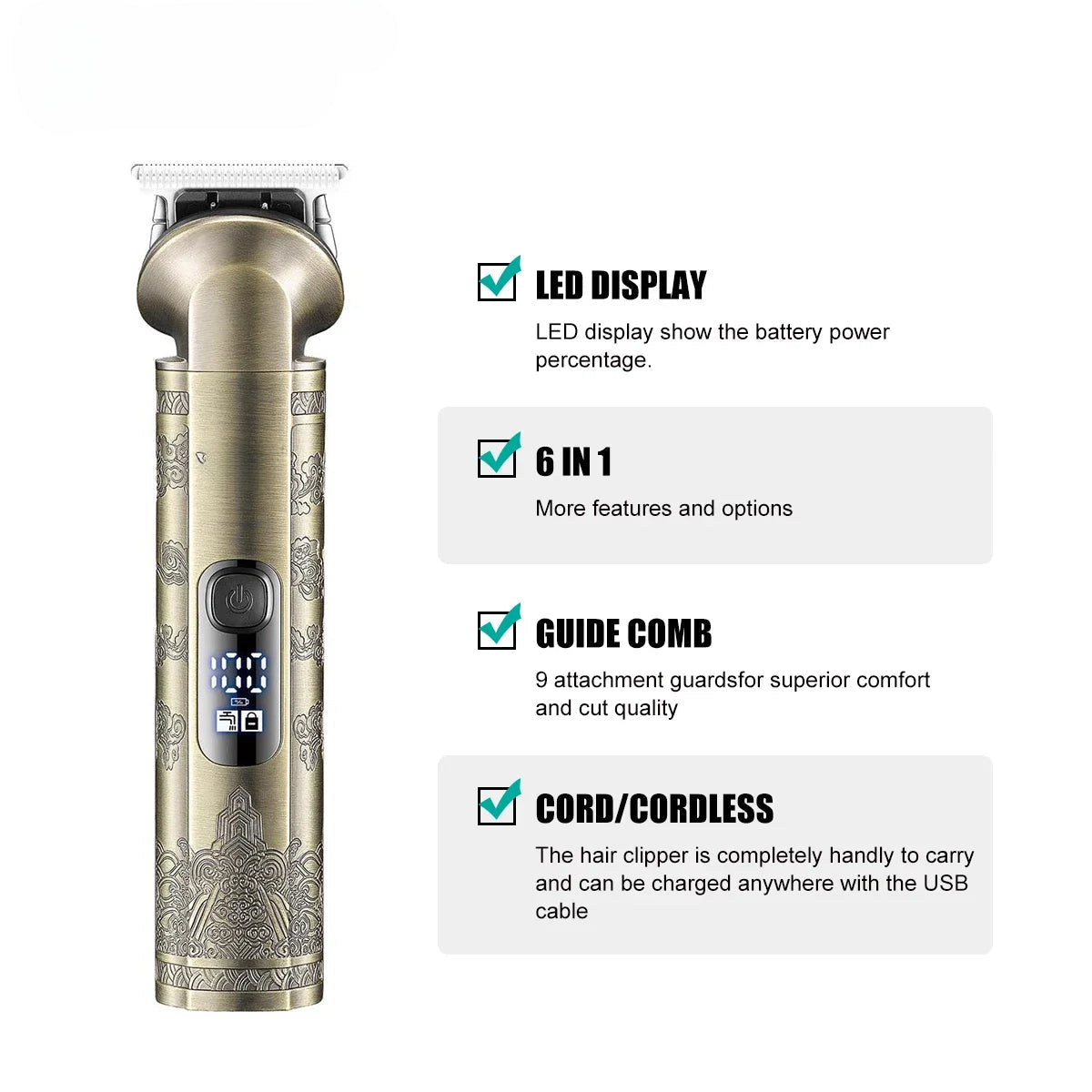 All in 1 Hair Trimmer For Men metal housing Beard Hair Clipper Body Trimmer Electric Facial Shaver Rechargeable